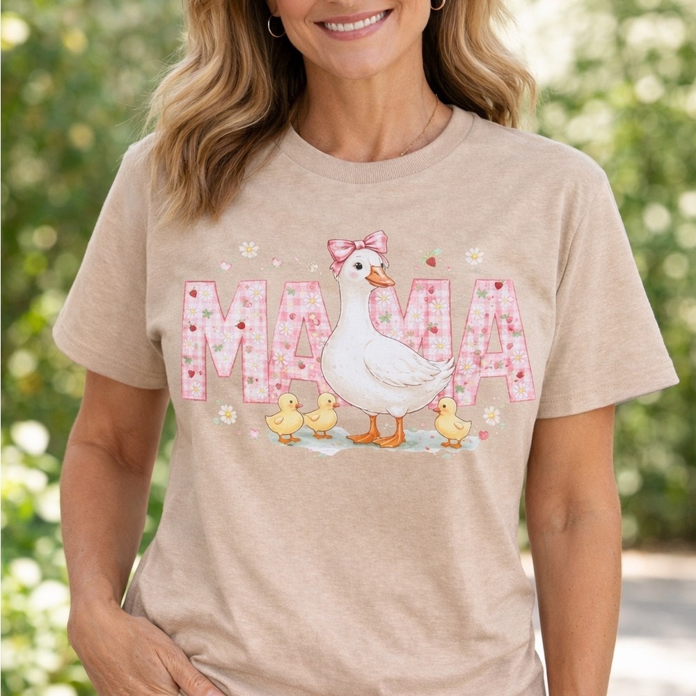 Mama Goose Floral Graphic Tee Dusty Rose Cute Mom Shirt Cotton Soft